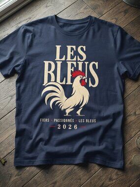 Les Bleus France Soccer Rooster Graphic Navy Blue T-Shirt